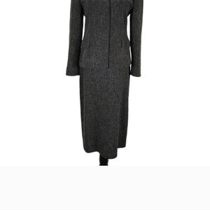 Max Mara Midi Skirt Suit Size 8 Gray Wool Blend Tweed Mandarin Collar 90s